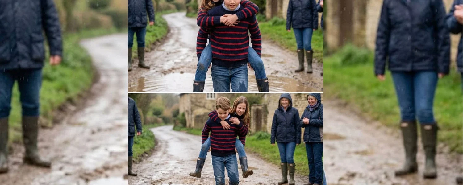 While strolling along a village road after a rain shower – A heartwarming walk of sibling love and resilience