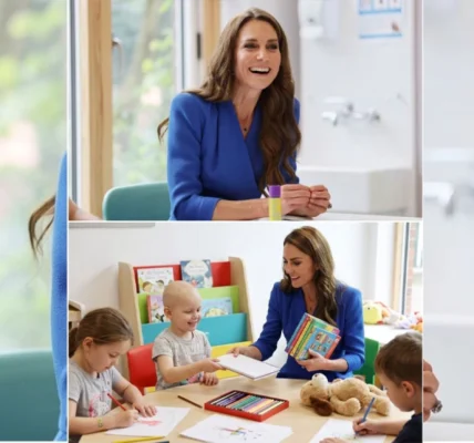 During her visit to a children’s cancer treatment center During her visit to a children’s cancer treatment center