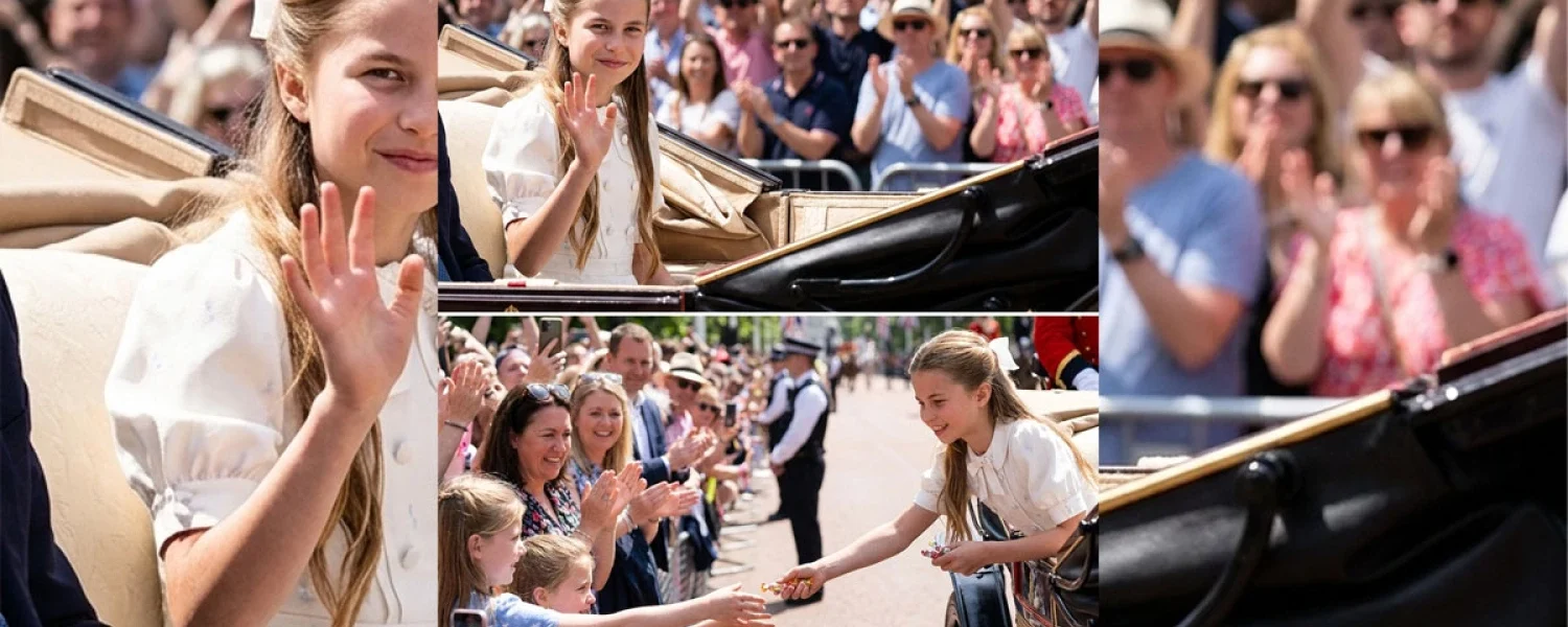 Princess Charlotte melts hearts—graceful white carriage smile Princess Charlotte melts hearts—graceful white carriage smile