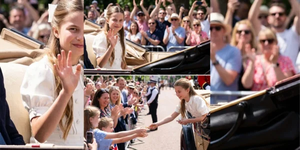 Princess Charlotte melts hearts—graceful white carriage smile Princess Charlotte melts hearts—graceful white carriage smile